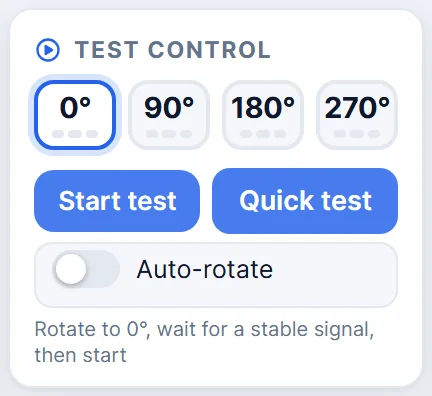 Test controls: angle, start, auto-rotate