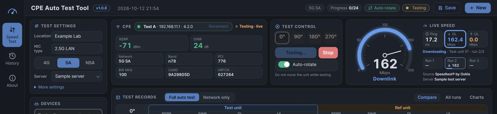During a test (sample screen)