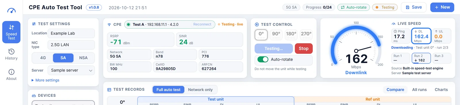 During a test (sample screen)